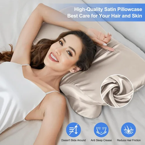 Miniatura 2 de Funda de almohada de satén para almohada cervical Zelimun - Funda ergonómica, funda de almohada suave y lisa, funda de almohada negra con cremallera
