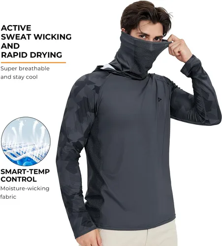 Miniatura 3 de Rodeel - Camisa de pesca para hombre con manga larga, UPF 50+, rendimiento de alto rendimiento para senderismo, con máscara, protección UV
