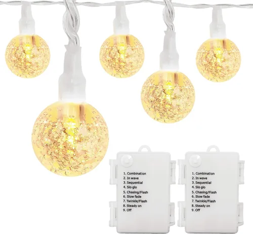 Miniatura 7 de Cadena de luces de globo con pilas, 16 pies, impermeable, 30 LED, 8 modos, tira de luces para exteriores, tira de luces de bola de cristal