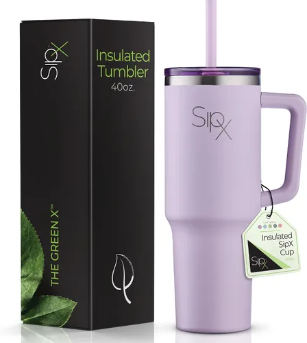 Miniatura 21 de SipX™ Vaso aislado de 30 onzas con asa y pajita, acero inoxidable aislado al vacío, a prueba de fugas, apto para portavasos - Perfecto para café