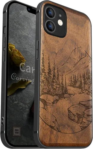 Miniatura 11 de Carveit Funda magnética de madera para iPhone 12 [madera natural y TPU suave negro] a prueba de golpes, funda de madera única compatible con MagSafe