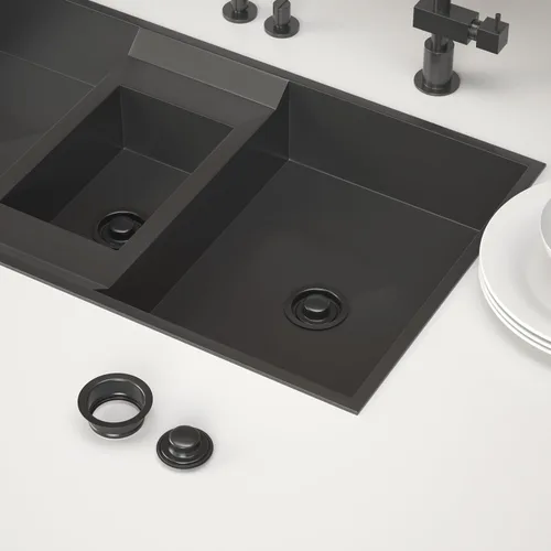 Miniatura 4 de Brida de eliminación de basura y tapón de fregadero, apto para drenaje de fregadero estándar de acero inoxidable de 3-1/2 pulgadas (negro mate)