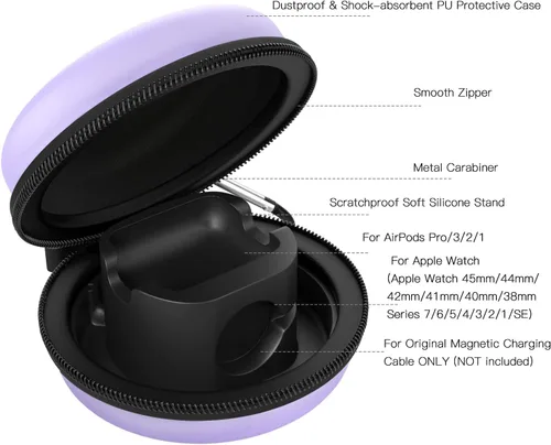 Miniatura 11 de MoKo Caja de almacenamiento compatible con Apple Watch Series 11/10/9/8/7/6/5/4/3/2/1/SE3/SE2/SE, funda protectora portátil de viaje para AirPods