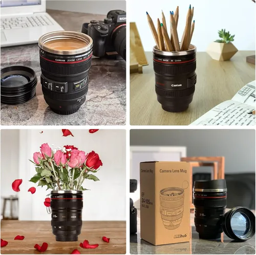 Miniatura 5 de Taza de café con lente de cámara, taza de café de viaje, taza de lente de acero inoxidable, termo con tapa y cuchara, regalos geniales para A azul
