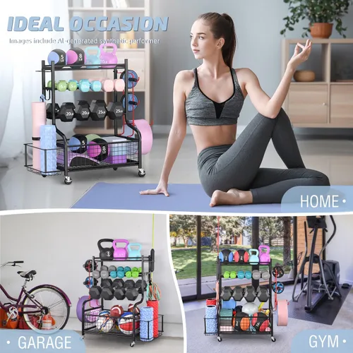 Miniatura 8 de Estante para Mancuernas PLKOW, Estante de Peso para Mancuernas, Almacenamiento para Gimnasio en Casa para Mancuernas, Pesas Rusas, Esterilla de Yoga