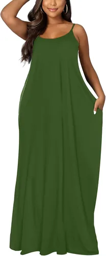Miniatura 3 de OFEEFAN - Maxivestido de verano para mujer, diseño con tirantes delgados y bolsillos