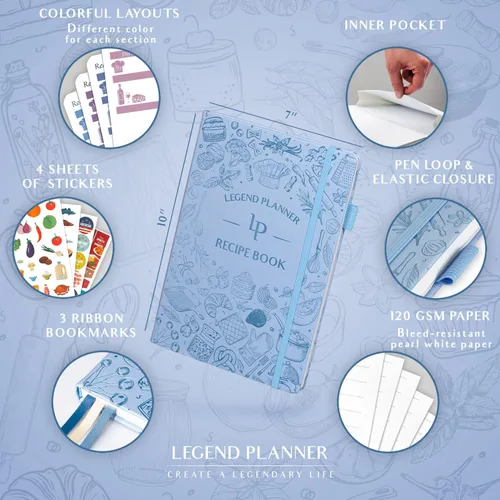Miniatura 2 de Libro de recetas Legend – Libro de cocina familiar en blanco para escribir en tus propias recetas – Diario de cocina vacío – Cuaderno de cocina