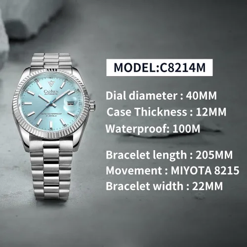 Miniatura 6 de CADISEN Reloj mecánico automático de acero inoxidable de lujo de marca impermeable de 328.1 ft para hombre de diseño H0mage