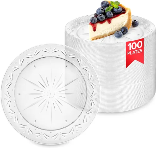 Stock Your Home 100 platos de plástico transparente de alta calidad de 7 pulgadas, platos pequeños para aperitivos, postres y fiestas, platos