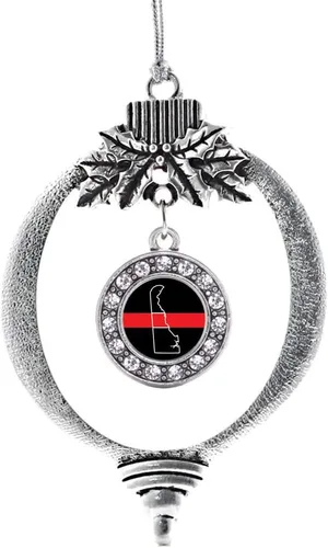 Miniatura 237 de Inspired Silver - Bonita bandera estadounidense - Adorno de Navidad plateado - Adorno de árbol de Navidad con dije circular con circonita cúbica