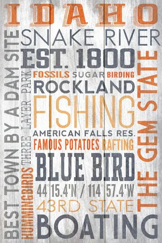 Snake River Idaho tipografía rústica 36 x 54 pulgadas póster de viaje para decoración de pared
