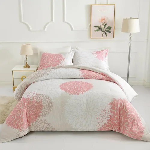Koniroom Juego de Edredón Twin - Juego de Edredón Floral Reversible Tamaño Twin, 2 Piezas Bonito Juego de Cama Twin de Flores y Plantas para Todas