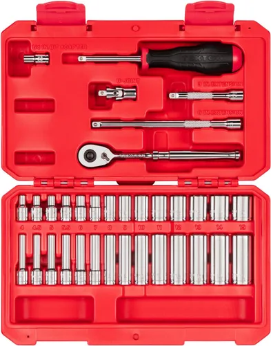 Miniatura 9 de TEKTON SKT03201 - Juego de llaves de vaso de 6 puntos y trinquete con rieles y bandeja de 1/4 de pulgada, 35 piezas (4-15 mm)