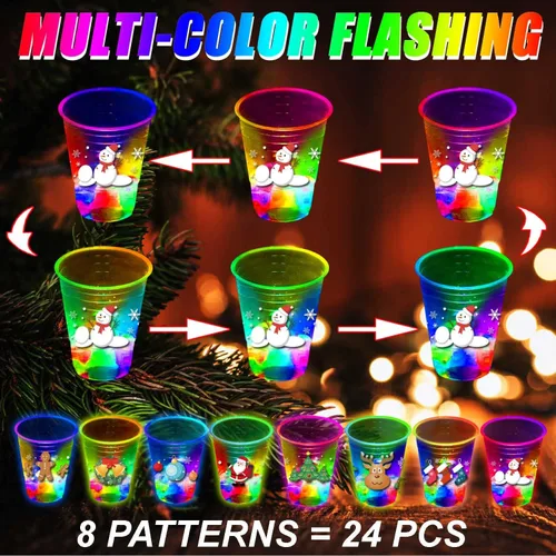 Miniatura 5 de mishunyus 24 piezas de tazas para fiesta de Navidad, tazas temáticas de Navidad con brillo, para suministros de fiesta de Navidad, para diversión