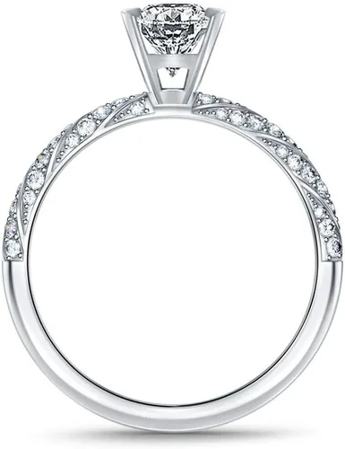 Miniatura 3 de Anillo de compromiso chapado en plata de moissanita blanca con corte esmeralda para mujer