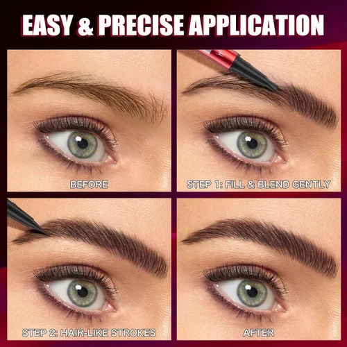 Miniatura 7 de Bolígrafo de doble cabeza para cejas, punta de doble cepillo ultra precisa, trazos de larga duración, disponible en 5 tonos naturales, 3# marrón