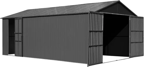 Miniatura 11 de Cobertizo pequeño de almacenamiento de metal de 5 x 3 pies para exteriores, cobertizo de jardín gris oscuro con techo inclinado y puertas dobles