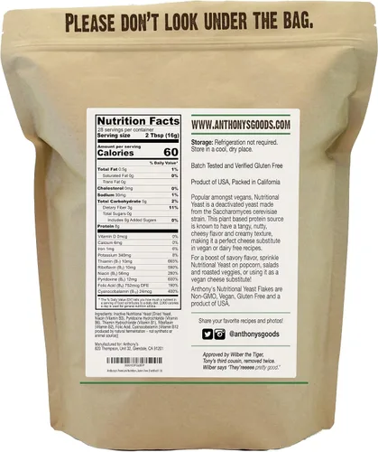 Miniatura 7 de Anthony's Proteína de guisante premium de 2 libras y copos de levadura nutricionales 1 libra