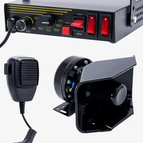 Sistema de sirena de policía de emergencia de 200 W, 12 V, 9 tonos, bocina de altavoz fuerte de 180°, micrófono de mano, para vehículos de