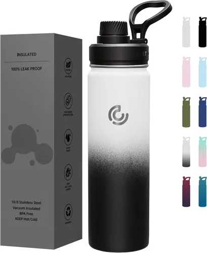 Miniatura 16 de Botella de agua deportiva de 40 onzas, botella de agua aislada con asa, acero inoxidable, simple y moderna, adecuada para viajes, escuela, niño
