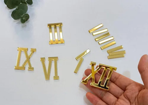 Miniatura 2 de Yuxuanish Números romanos acrílicos dorados brillantes, números (1.6 in) y guiones (1.2 in) para reloj de pared de resina epoxi, repuesto