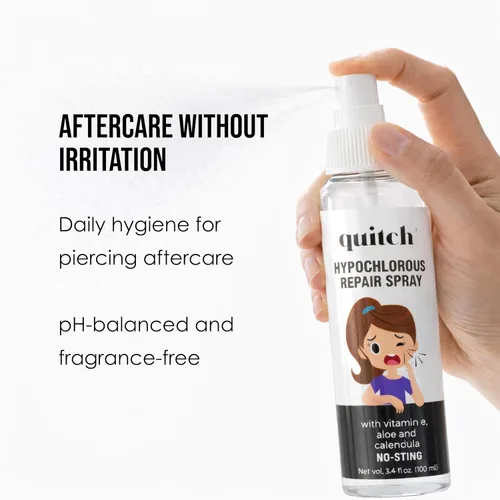 Miniatura 3 de Quitch Spray de cuidado posterior para piercings con ácido hipocloroso, limpiador calmante para piercings nuevos y curativos, oídos, cartílago