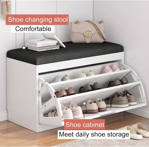 Miniatura 4 de Banco de zapatos, banco con almacenamiento de zapatos, banco de entrada superior con cojín extraíble, zapatero de madera con cajón de almacenamiento