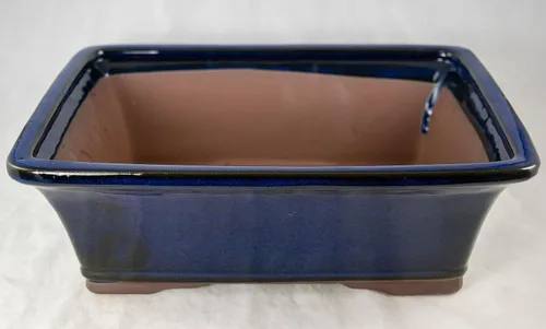 Miniatura 3 de Maceta rectangular esmaltada para bonsái, cactus y suculentas, bandeja + malla de 12 x 9 x 4 pulgadas, color azul oscuro
