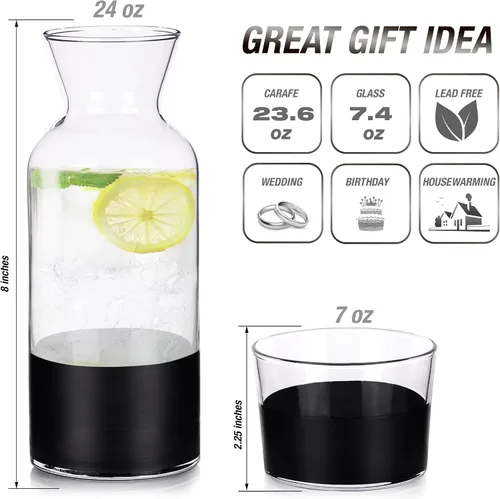 Miniatura 2 de GARIZZE Juego de jarra de agua y vidrio para dormitorio, juego de jarra de noche y vidrio, decantador de enjuague bucal para baño, jarra de agua