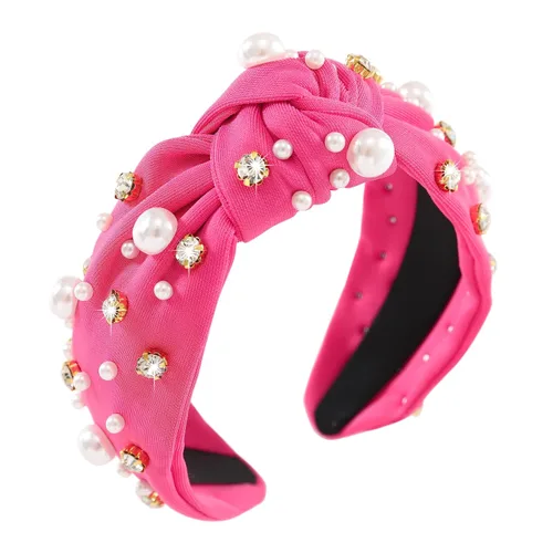 Miniatura 16 de Diadema anudada con joyas para mujeres y niñas, diadema de diamantes de imitación de cristal brillante, nudo superior ancho para mujer, diadema Negro