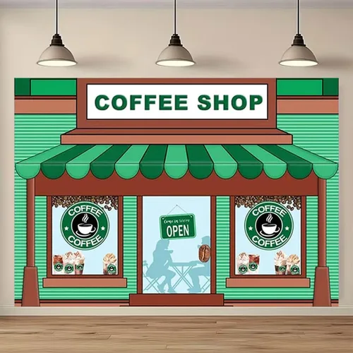 Miniatura 4 de Telón de fondo de caricaturas para fotografía de café – Fondo de helado de primer cumpleaños con rayas verdes para niños y baby shower (7 x 5 pies)