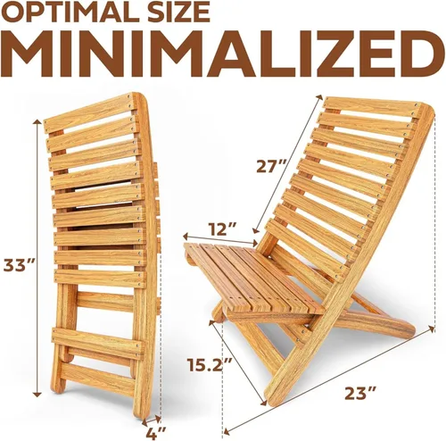 Miniatura 2 de Melino 2 sillas plegables de madera, sillas Adirondack de acacia de perfil bajo certificadas FSC, sillas plegables de madera para exteriores, patio