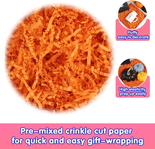 Miniatura 8 de LOMIMOS Papel de rafia de Halloween de 15.87 oz/1 libra, triturado negro y naranja con confeti de calabaza para envolver regalos, manualidades