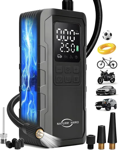 Compresor de aire portátil para inflador de neumáticos, bomba de aire de 7500 mAh para neumáticos de automóvil, bomba de neumáticos inalámbrica de