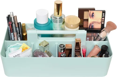 Miniatura 13 de Nuevo Organizador de Maquillaje Portátil de Plástico Caddy Tote Cesta Dividida con Asa, para Almacenamiento de Baño - Contiene Brochas de Maquillaje