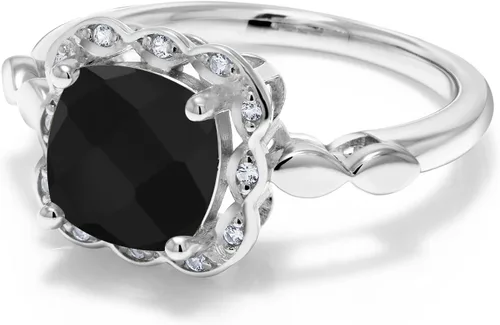 Miniatura 17 de Gem Stone King Anillo de compromiso de plata de ley 925 de 0.315 in con piedra natal y zafiro blanco creado Anillo de compromiso de boda