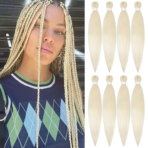 Miniatura 25 de Cabello trenzado preestirado de 18 pulgadas, 3 paquetes de cabello rubio miel preestirado, extensiones de cabello sintético profesional, sin