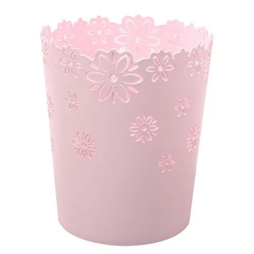 Wastebasket, forma de flor hueca de plástico sin tapa, papelera de basura - M - rosa
