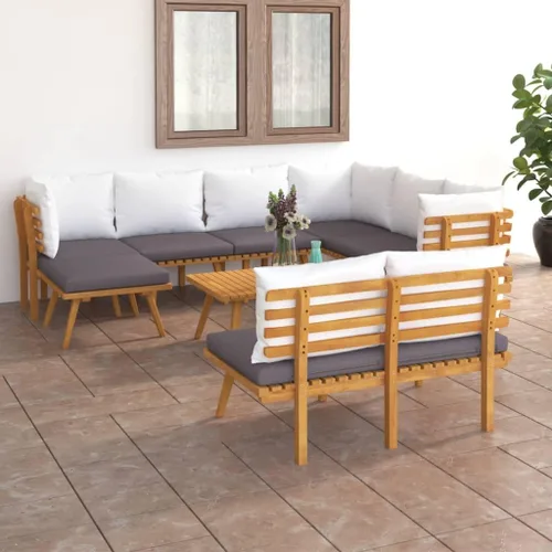 Miniatura 10 de Ensemble Salon de Jardin 7 Pièces en Acacia Massif Gris, Mobilier d'Extérieur Modulable avec Coussins Pour Terrasse, Balcon ou Jardin, Confortable