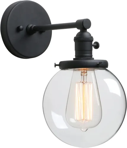 Miniatura 11 de Phansthy Aplique de pared industrial con forma de globo con toldo de cristal transparente de 5.9 pulgadas (cromado)
