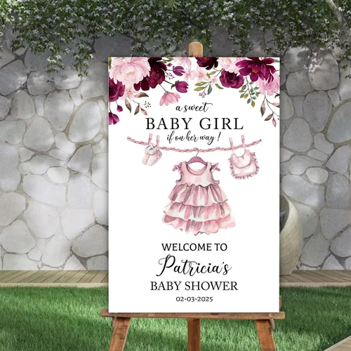 Miniatura 8 de Letrero de bienvenida personalizado para baby shower, con texto en inglés «A Little Sweetheart on the way» Baby Shower, cartel de bienvenida