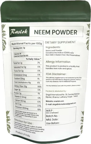 Miniatura 3 de Raslok Polvo de neem Polvo de neem 100% puro y natural Suplemento de neem muy amargo para la piel, cabello y desintoxicación (3.52 onzas)