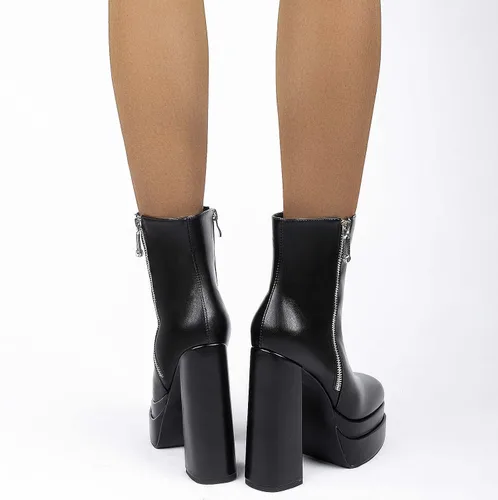 Miniatura 5 de SIFINELAR Botas de tobillo con plataforma para mujer tacón alto tacón grueso punta cuadrada botas cortas con cremallera lateral
