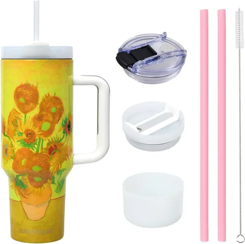 Jormungand Vaso de 40 onzas con asa y pajita, botella de agua de acero inoxidable aislada al vacío para bebidas calientes o frías, taza de café con