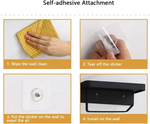 Miniatura 8 de Soporte adhesivo de papel higiénico con estante, soporte de rollo de papel higiénico de acero inoxidable 304, dispensador de papel higiénico