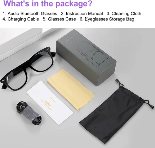 Miniatura 9 de Anteojos inteligentes con Bluetooth, IPX5 impermeables y anti-luz azul, anteojos de audio inteligentes con toque inteligente, altavoz de oído