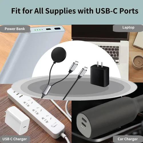Miniatura 8 de Carga rápida USB C 2 en 1 compatible con Samsung Galaxy Watch 7/6/6 Classic/5/5 Pro/Ultra/FE, 4/3/Active 2/Active SmartWatch y Galaxy S24/S23