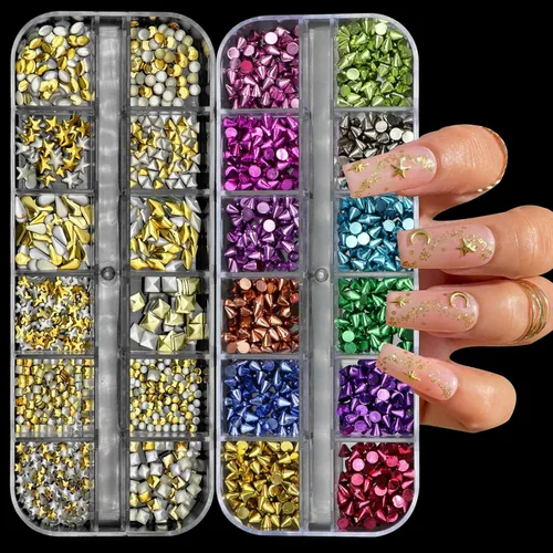 Miniatura 10 de Dijes punk, remaches de metal de 6 cuadrículas, 3 colores, cono metálico, clavos de clavos acrílicos, remaches góticos para uñas, arte de uñas