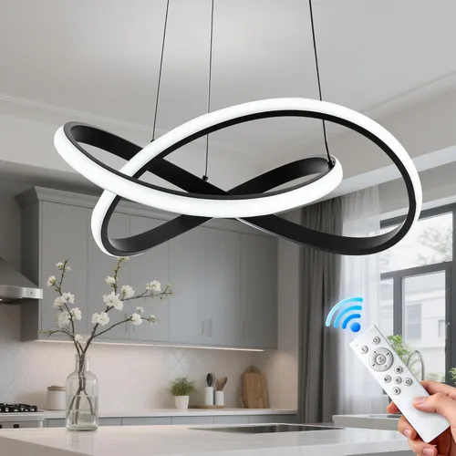 Miniatura 13 de MAYNA Moderno candelabro de anillo para comedor, lámpara colgante LED regulable con control remoto, lámpara irregular para isla de cocina sobre Negro