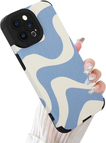 Miniatura 25 de Funda Wlxee para iPhone 15 Pro Max con patrón de ola, TPU suave con parachoques, cuero PU, diseño de cebra lindo para mujeres y niñas - Negro Gris